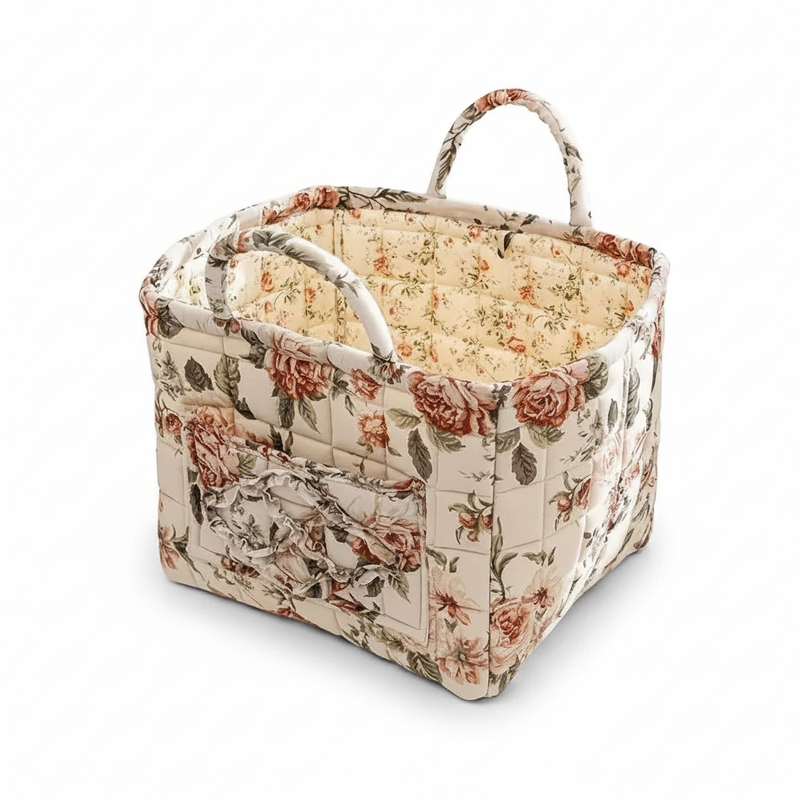 Floral Canvas Storage Basket - Meadow (terracotta roses)