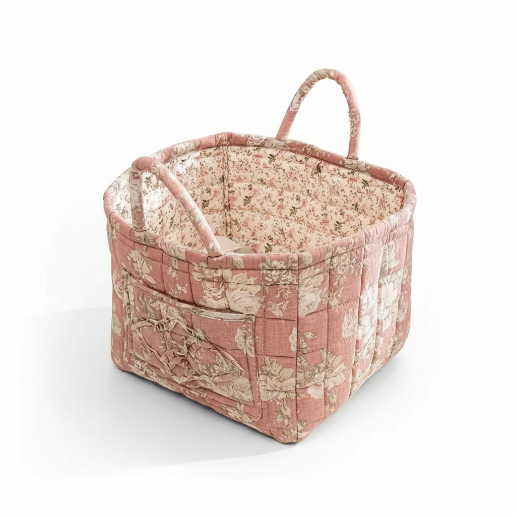 Floral Canvas Storage Basket - Willow (dusty pink roses)