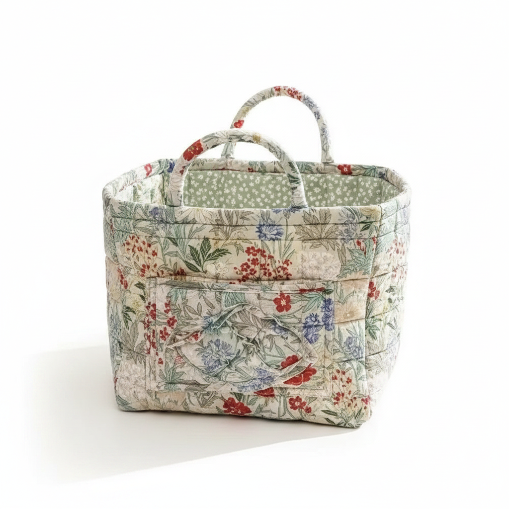 Floral Canvas Storage Basket - Dahlia (cream meadow floral)
