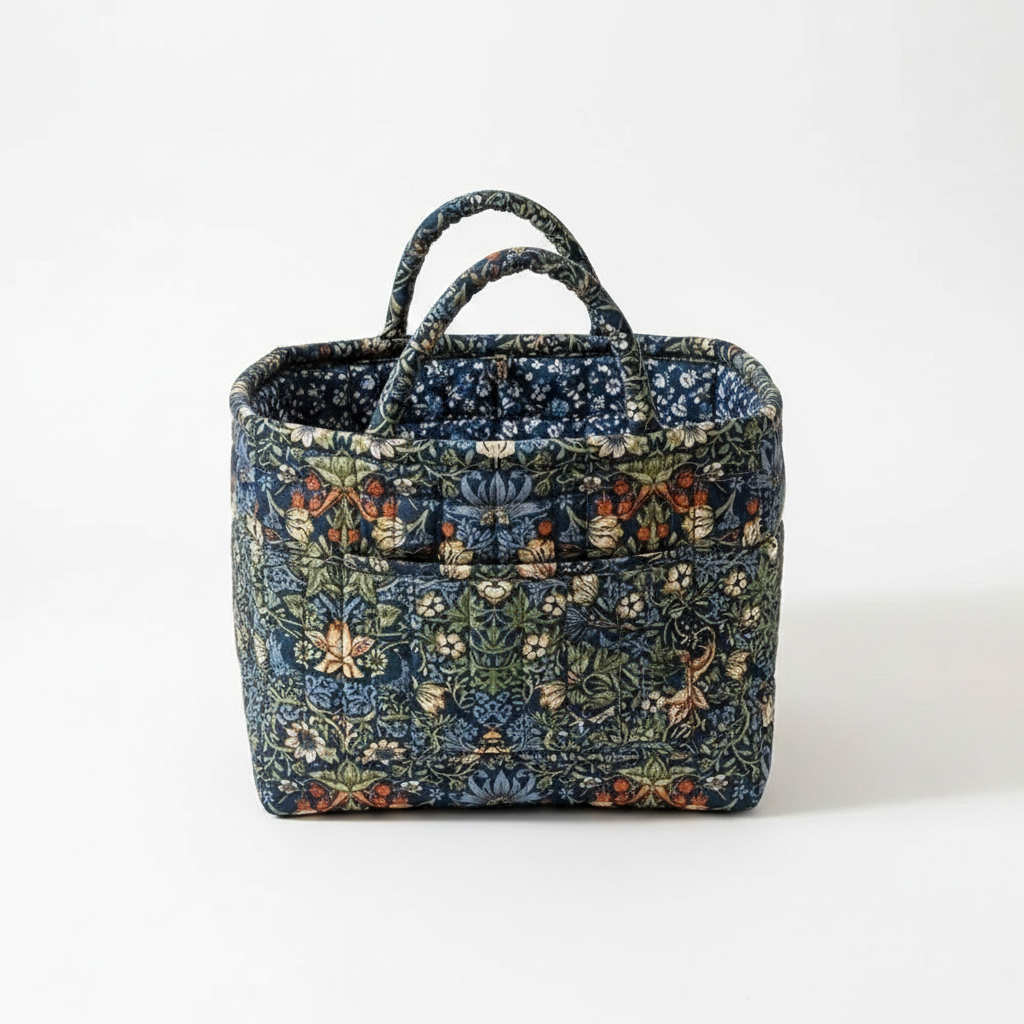 Floral Canvas Storage Basket - Rosette (navy William Morris floral)