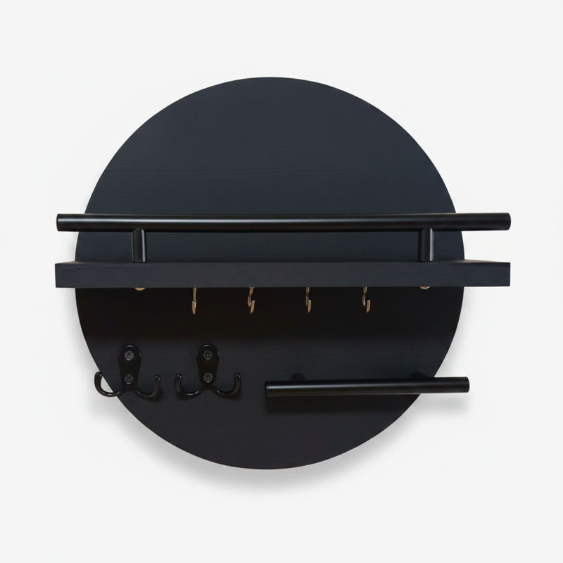 Round Wooden Key Holder | Scandinavian Design, Hooks & Shelf