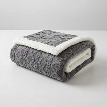 Reversible Sherpa Throw Blanket in Charcoal - folded, plush fleece and sherpa reverse