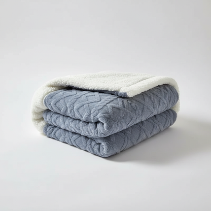 Reversible Sherpa Throw Blanket in Blue Berry - folded, plush fleece and sherpa reverse