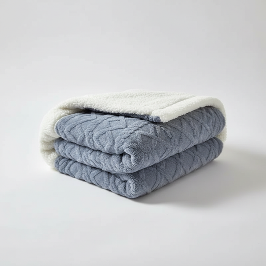 Reversible Sherpa Throw Blanket in Blue Berry - folded, plush fleece and sherpa reverse