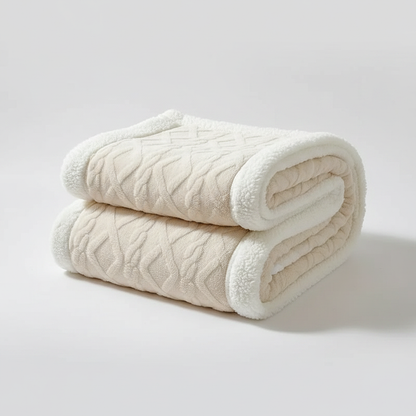 Reversible Sherpa Throw Blanket in Creamy White - folded, plush fleece and sherpa reverse