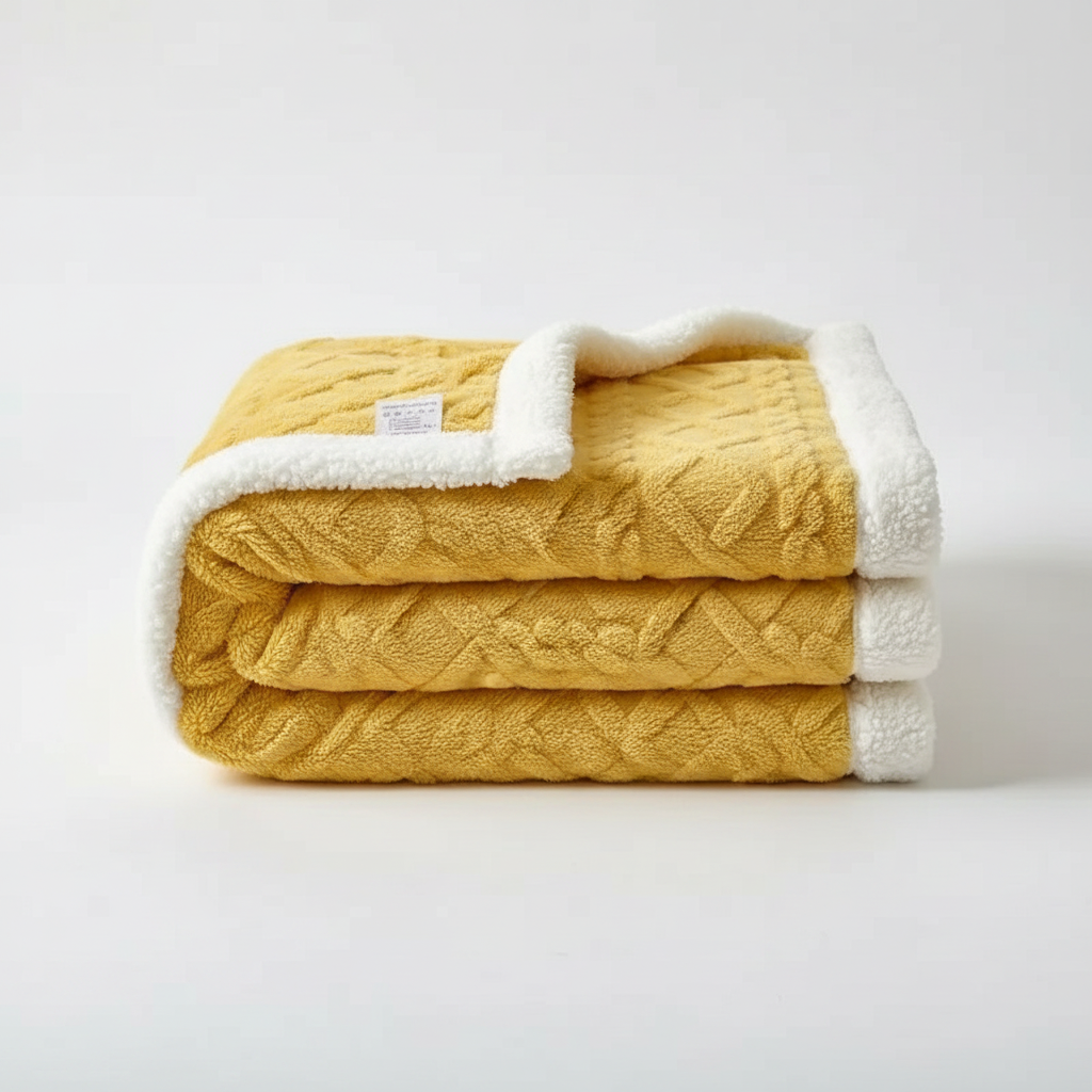 Reversible Sherpa Throw Blanket in Golden Sunrise - folded, plush fleece and sherpa reverse