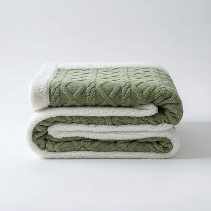 Reversible Sherpa Throw Blanket in Matcha - folded, plush fleece and sherpa reverse