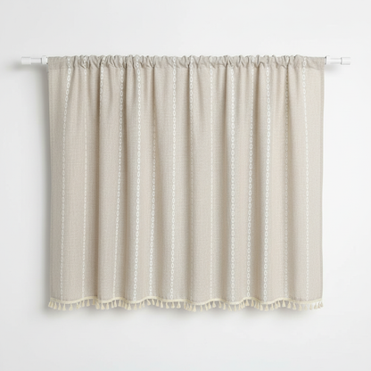 Boho cotton-linen kitchen curtain jacquard stripe - Khaki