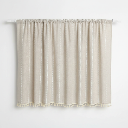 Boho cotton-linen kitchen curtain jacquard stripe - Khaki