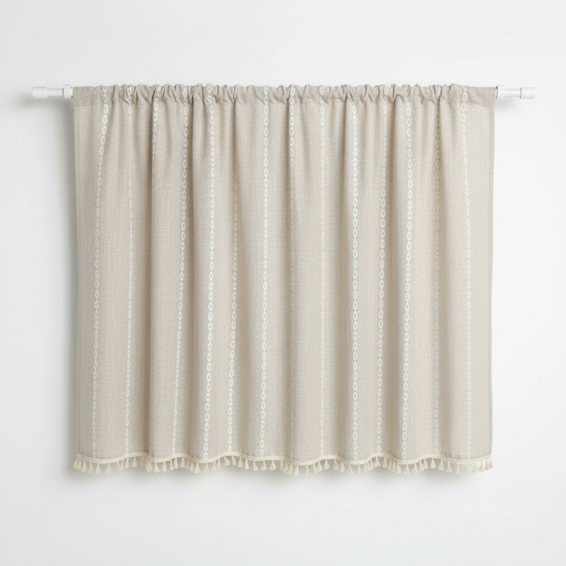 Boho cotton-linen kitchen curtain jacquard stripe - Khaki
