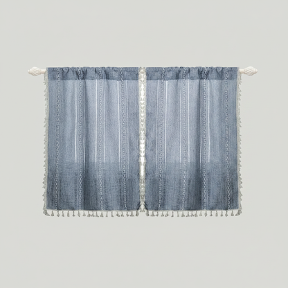 Boho cotton-linen kitchen curtain jacquard stripe - Blue