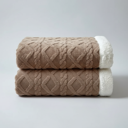 Reversible Sherpa Throw Blanket in Espresso - folded, plush fleece and sherpa reverse