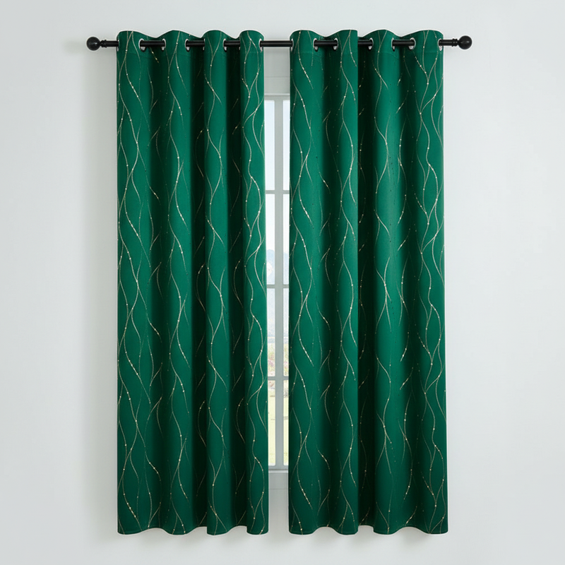 Gleam Chic Blackout Curtain | Wave Sheen, Grommet Top