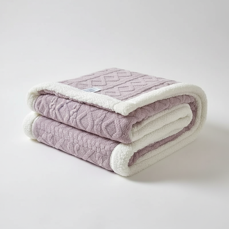 Reversible Sherpa Throw Blanket in Passion Purple - folded, plush fleece and sherpa reverse