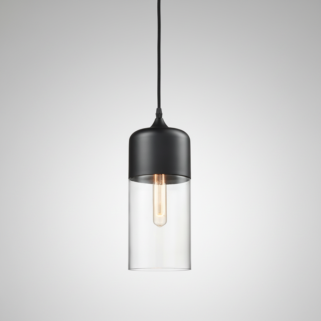 NordicGlow pendant light - Black and Clear, Nordic II tall cylinder shade