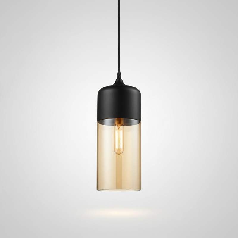 NordicGlow pendant light - Black and Amber, Nordic II tall cylinder shade