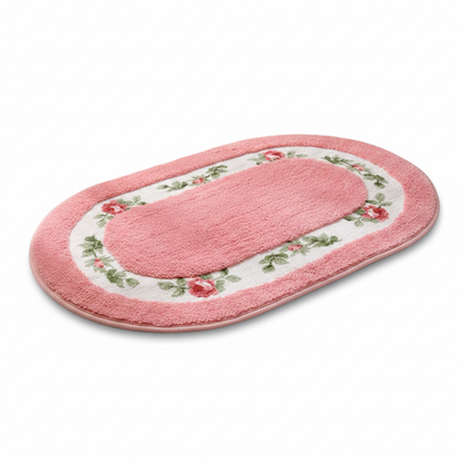 Pink Blossom oval plush floral bath mat