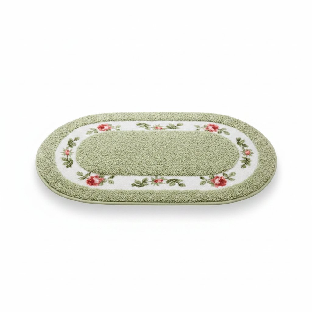 Green Meadow oval plush floral bath mat