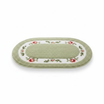 Green Meadow oval plush floral bath mat
