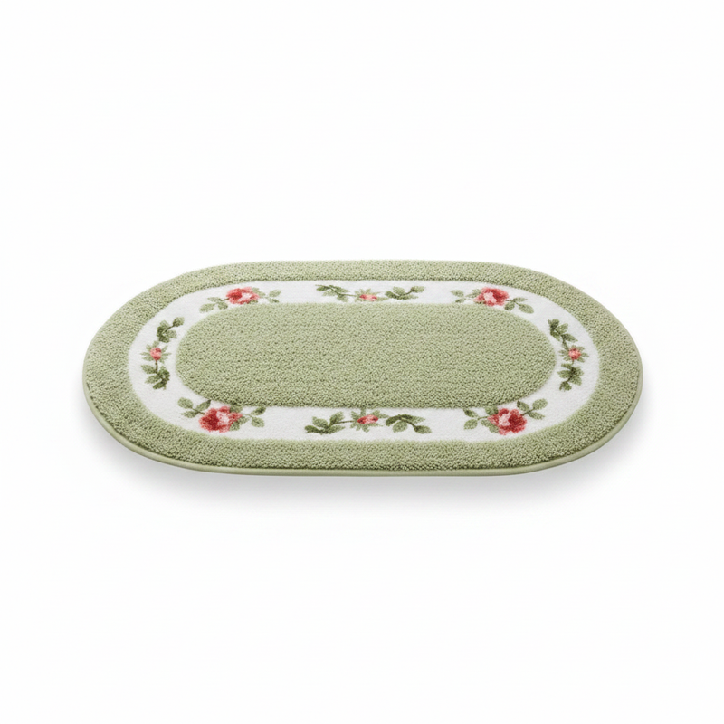 Green Meadow oval plush floral bath mat