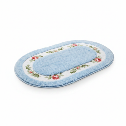 Blue Sky oval plush floral bath mat