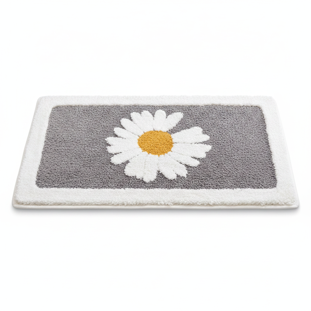 Ash Flower plush floral daisy bath mat