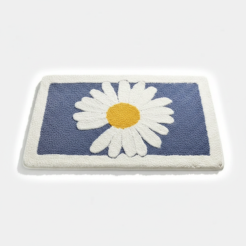 Fleur Plush Floral Bath Mat | Daisy Design, Non-Slip Backing