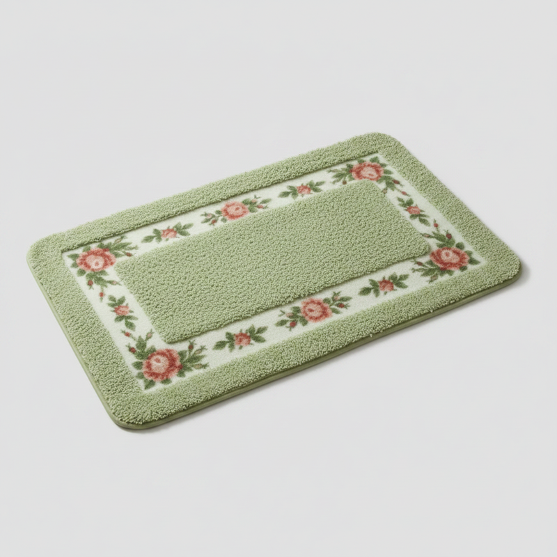 Sage Charm floral border bath mat