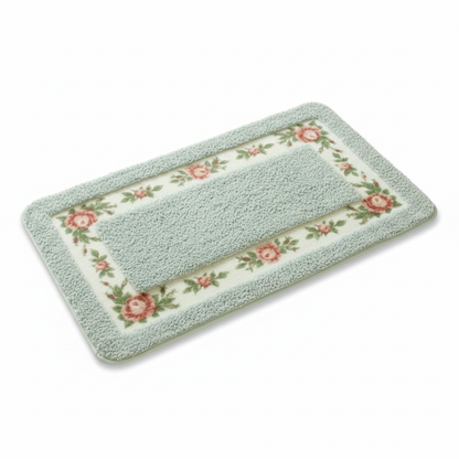 Aqua Petal floral border bath mat