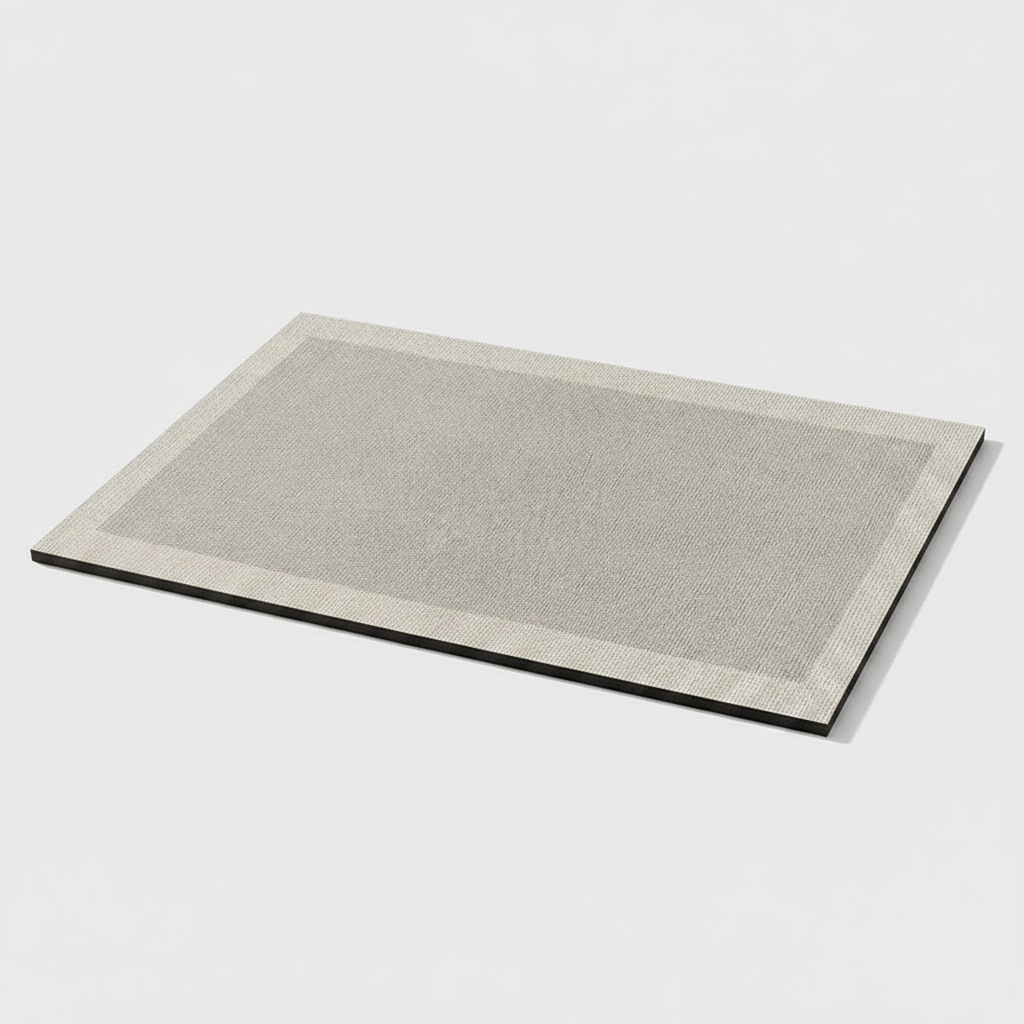 Grey bordered quick-dry absorbent bath mat with non-slip rubber base