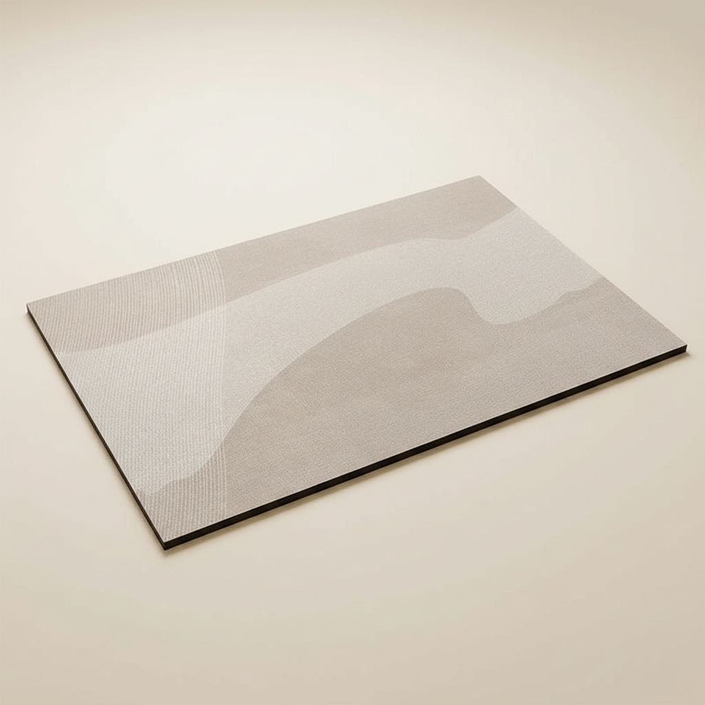 Beige wavy quick-dry absorbent bath mat with non-slip rubber base