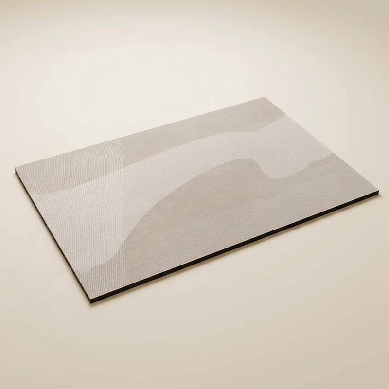 Beige wavy quick-dry absorbent bath mat with non-slip rubber base