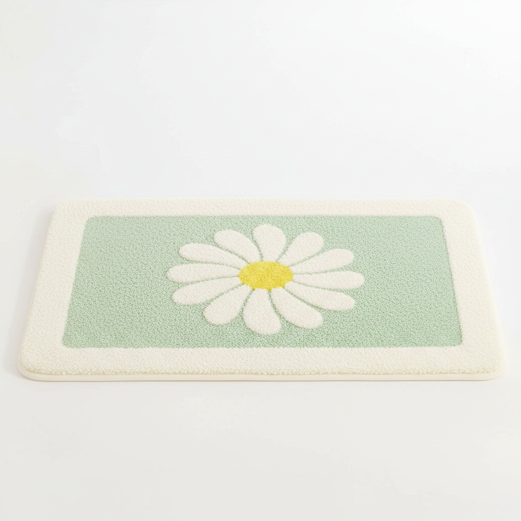 Mint Bloom plush daisy bath mat