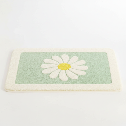Mint Bloom plush daisy bath mat