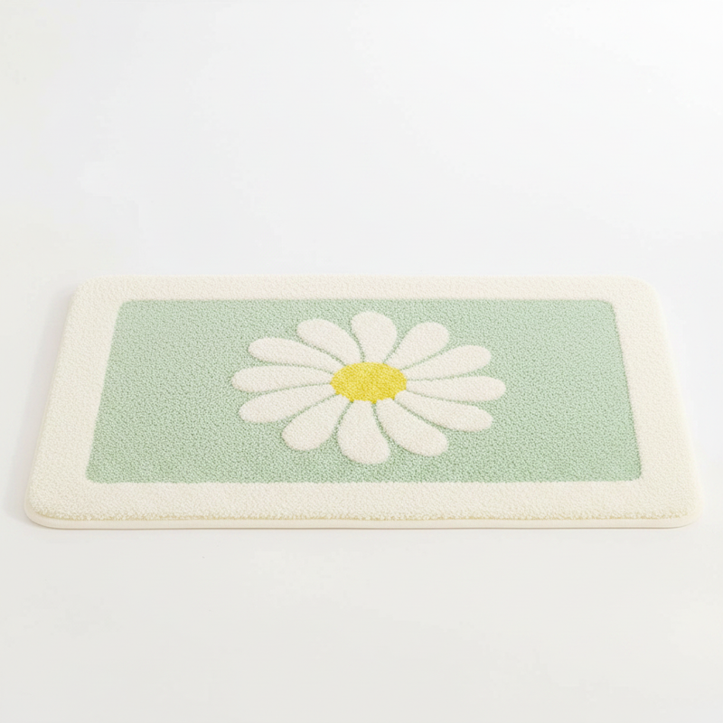 Mint Bloom plush daisy bath mat