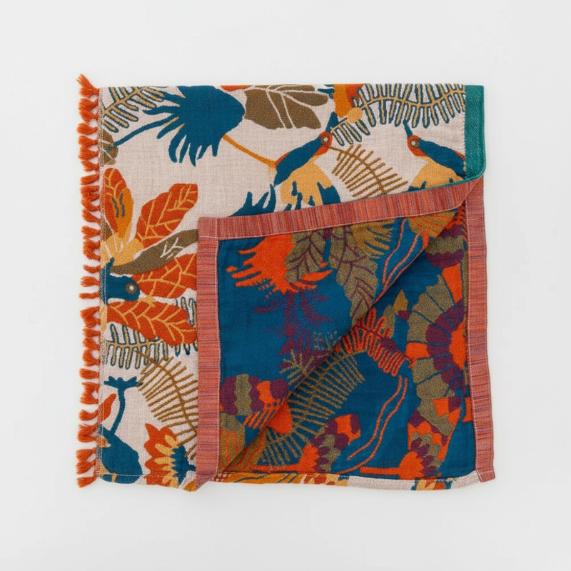 Reversible Cotton Beach Towel | Flower & Bird Print