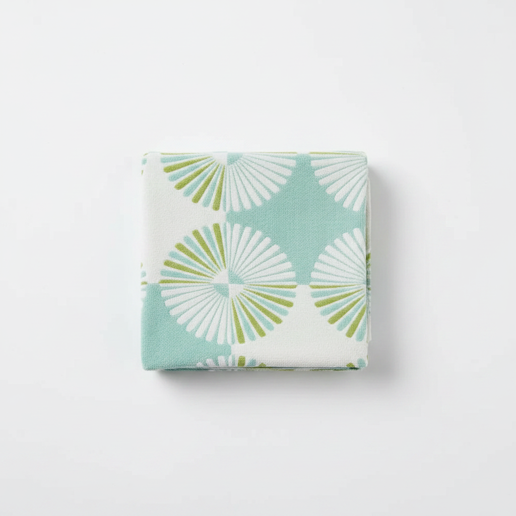 Dahlia Blossom bath towel green folded