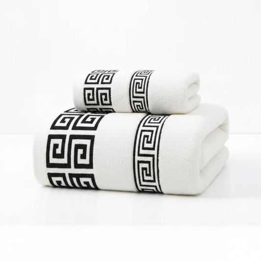 Athena Luxe towel set imperial white greek key