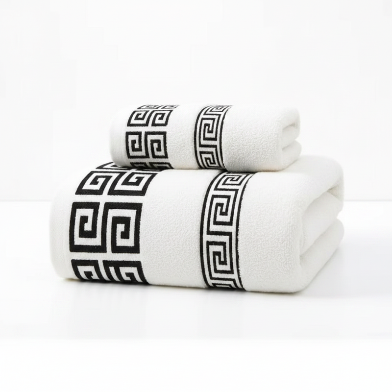 Athena Luxe towel set imperial white greek key