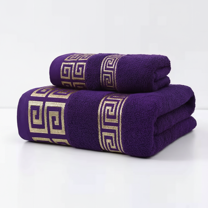 Athena Luxe towel set majestic plum greek key