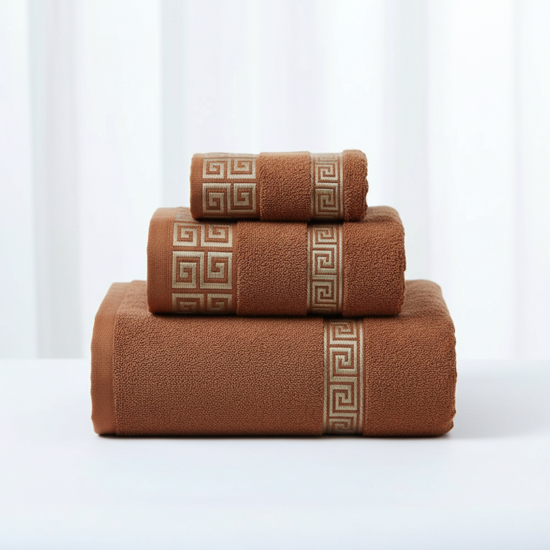 Athena Luxe towel set terra bronze greek key