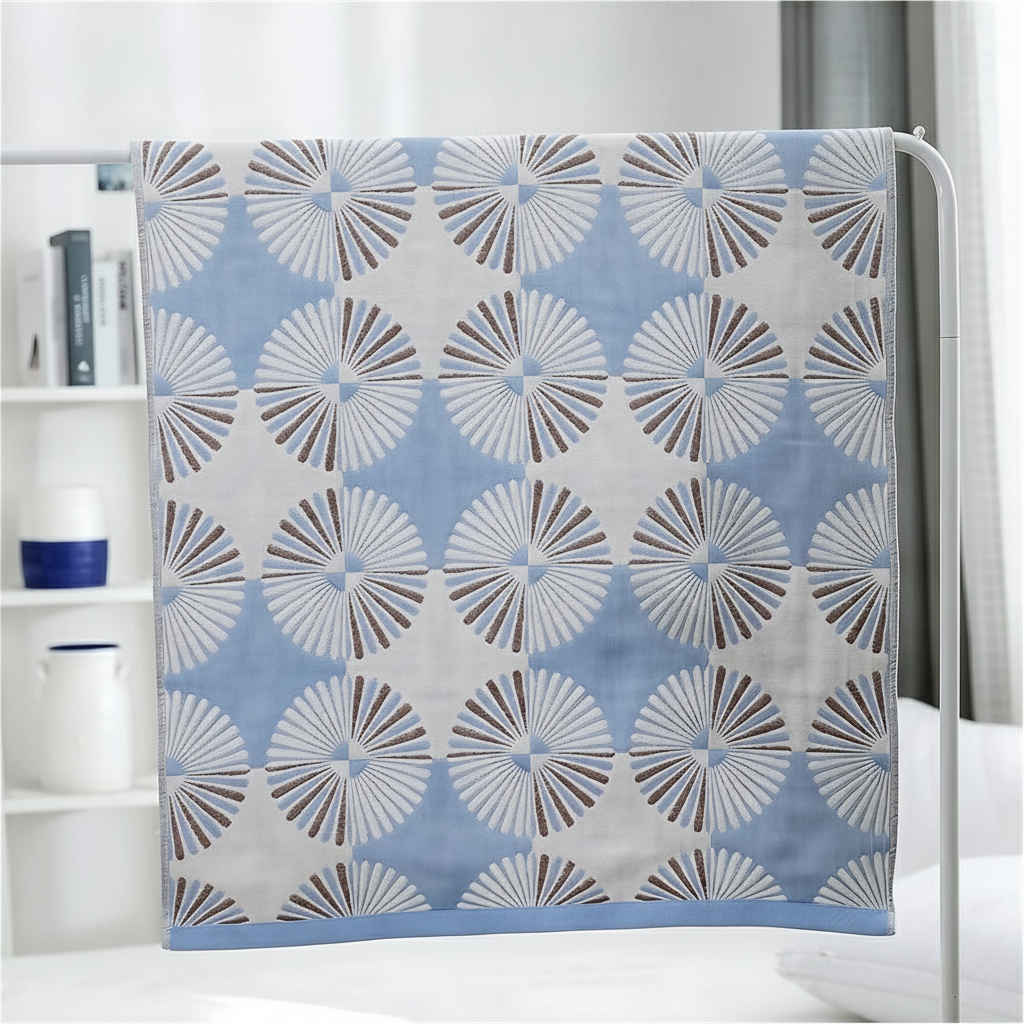 Cotton Bath Towel Dahlia Jacquard Floral - Blue
