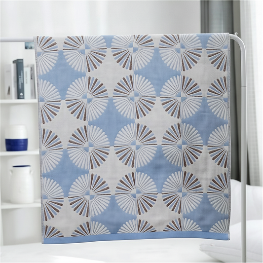 Cotton Bath Towel Dahlia Jacquard Floral - Blue
