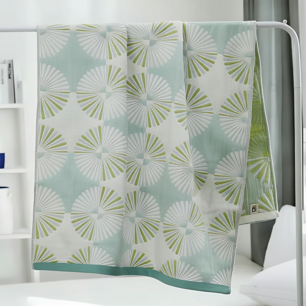Cotton Bath Towel Dahlia Jacquard Floral - Green