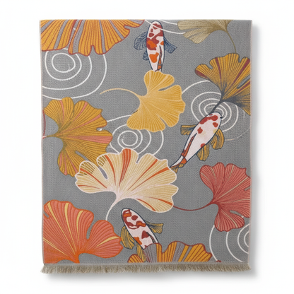 Cotton Gauze Bath Towel | Koi & Ginkgo Motif