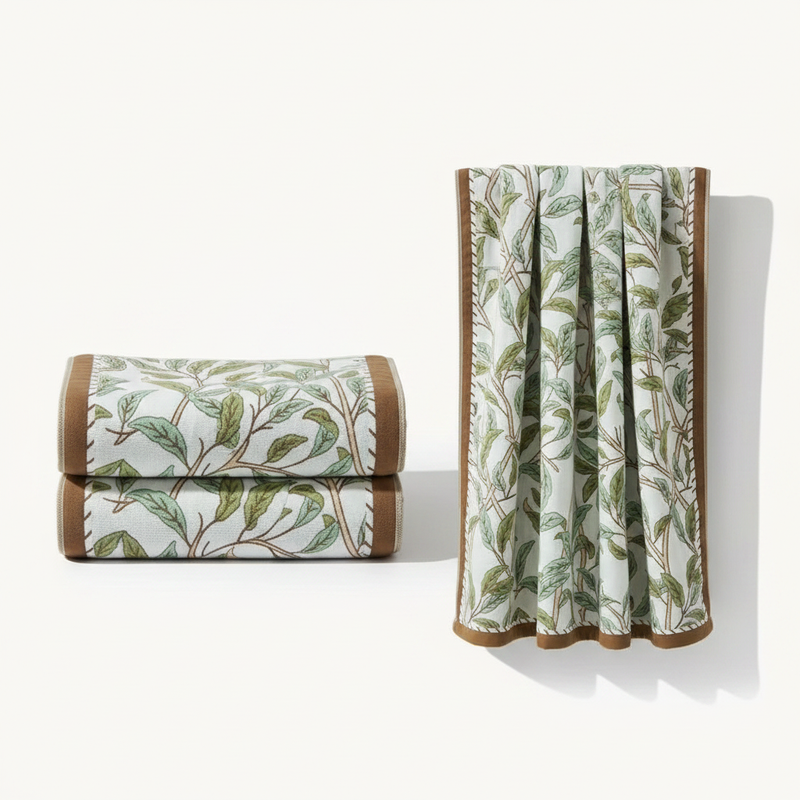 Cotton Bath Towel Floral Leaf Knit Weave - Tree Green