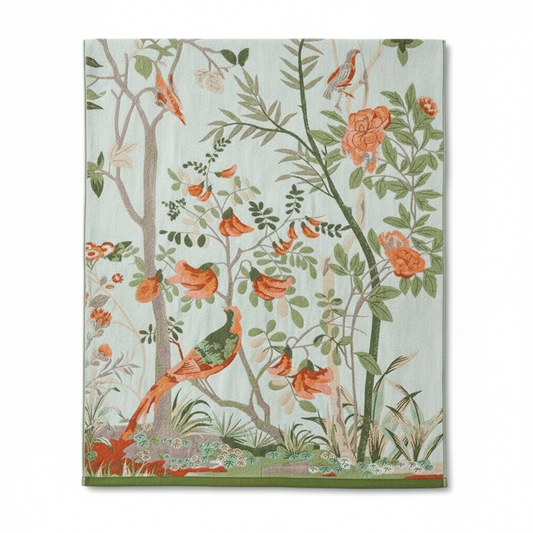 Cotton Bath Towel Floral Leaf Knit Weave - Bird Green