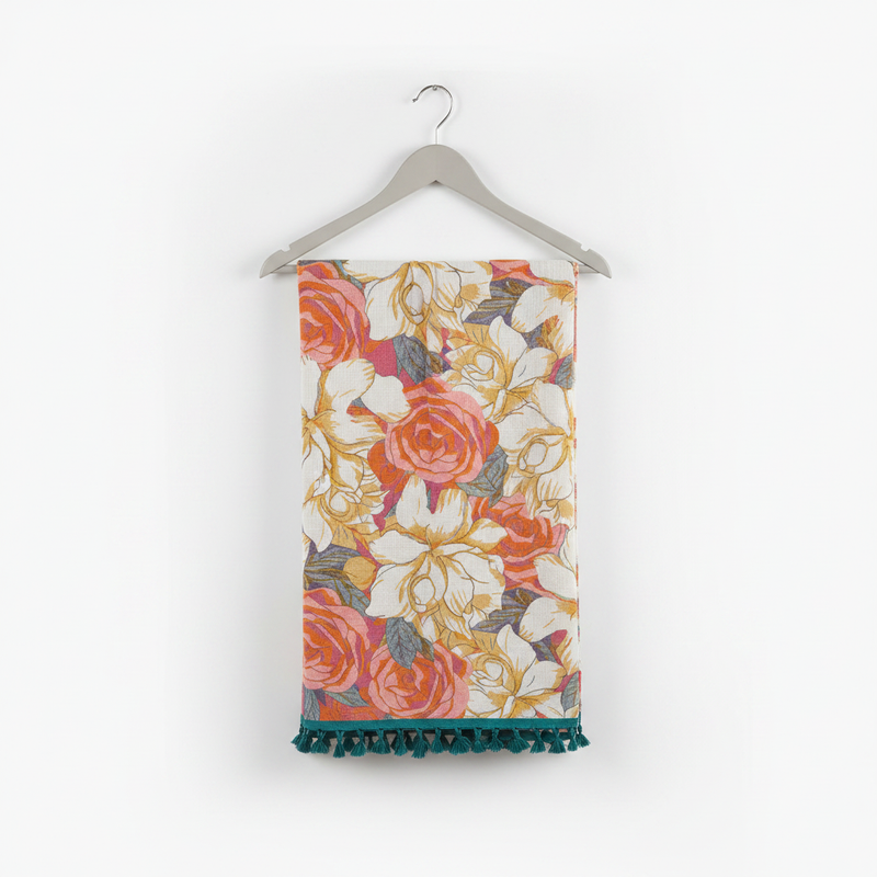 Cotton Gauze Bath Towel | Pastoral Rose - Coral Orange