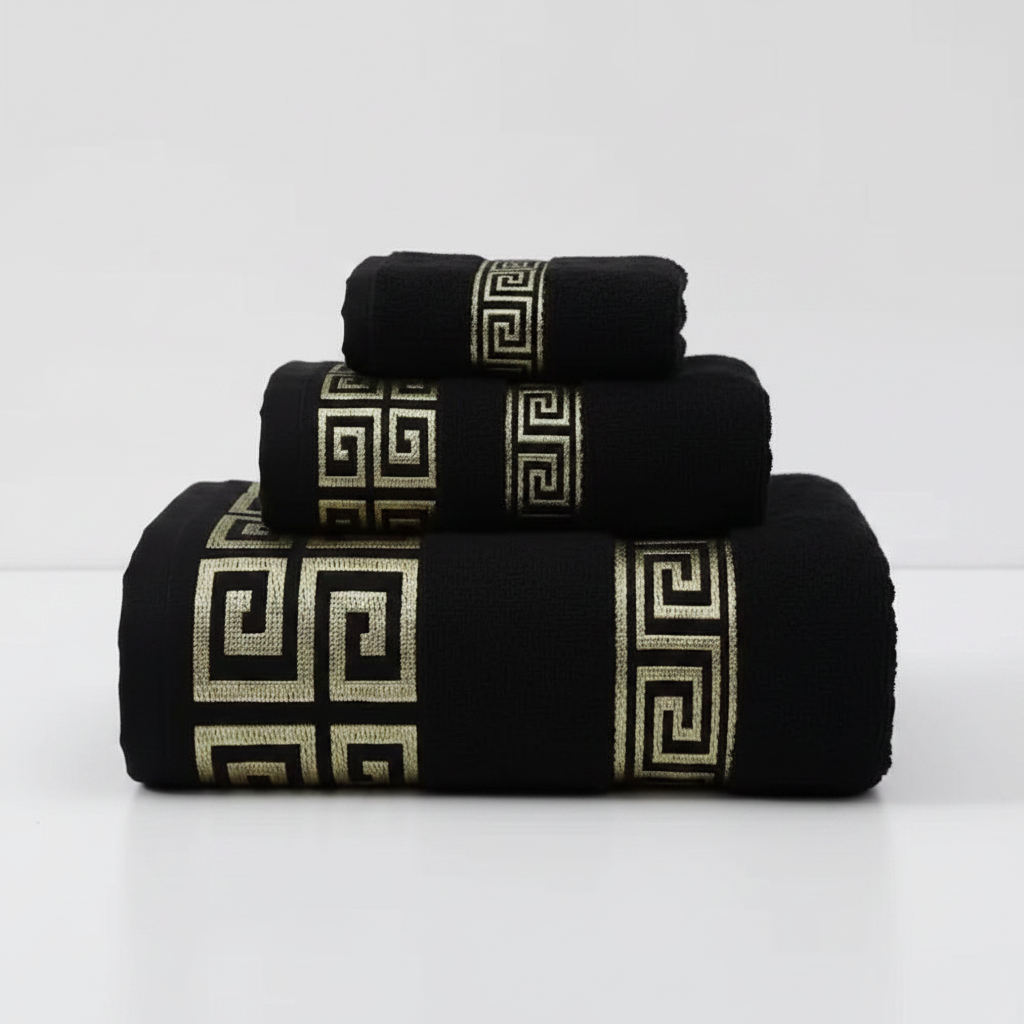 Cotton Towel Set Full Terry 2-Piece - Obsidian Gold