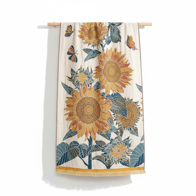 Cotton Bath Towel Sunflower Jacquard